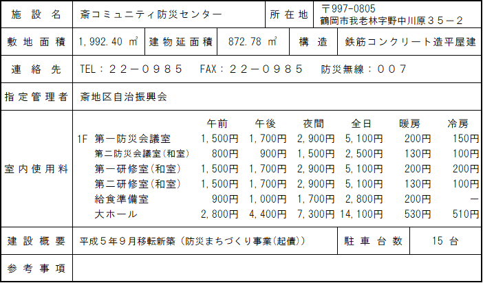 斎コミュニティ防災センター概要